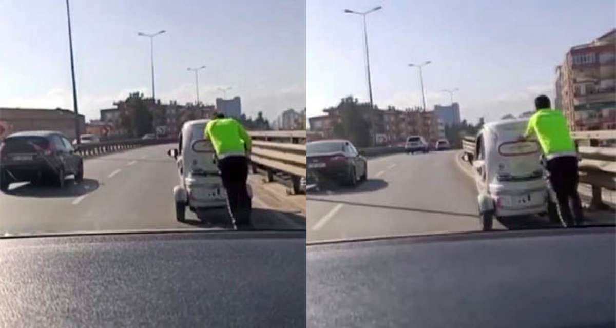 Antalya'da trafik polisinden engelleri aşan hareket