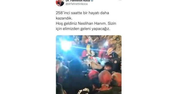 Bakan Koca'dan 'Hoş geldiniz Neslihan Hanım' paylaşımı