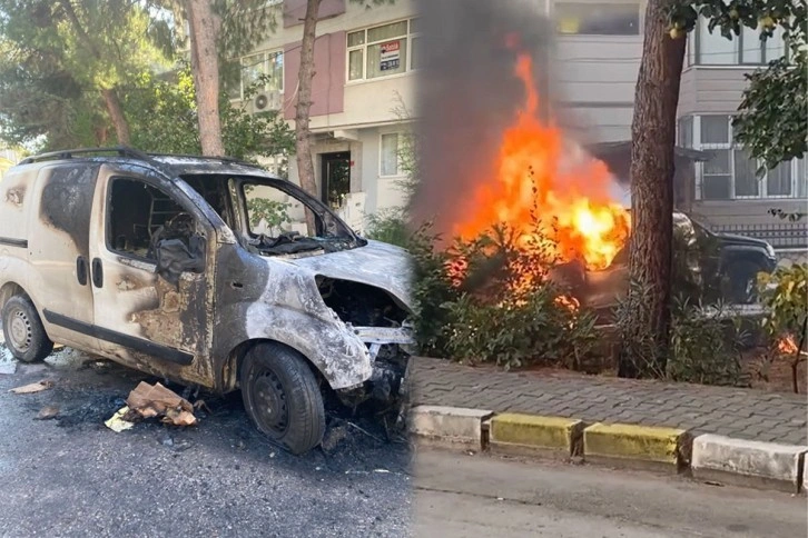 Balıkesir'de park halindeki araç yandı