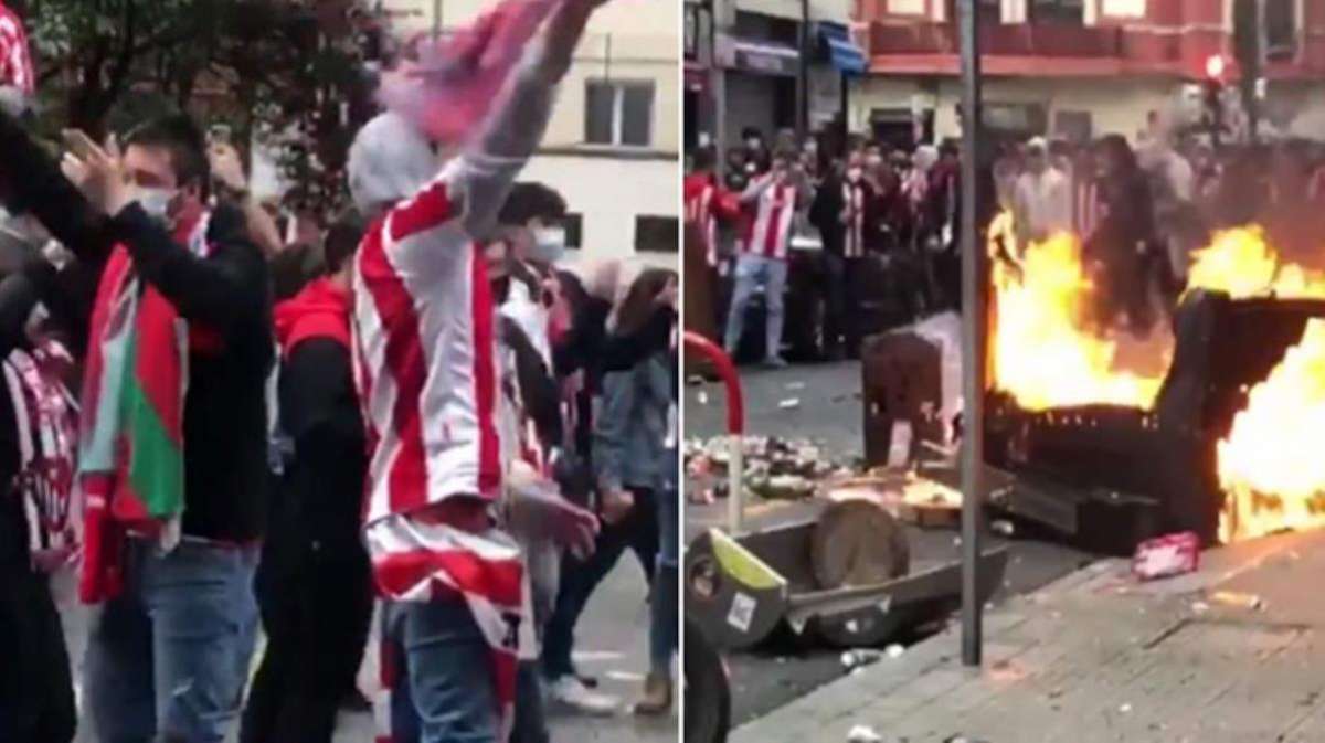 Bask derbisinde taraftarlar şehri ateşe verdi, polisle çatıştı! İşte o anlar