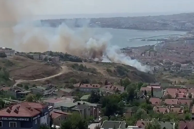 Büyükçekmece'de otluk alanda çıkan yangın evleri tehdit etti