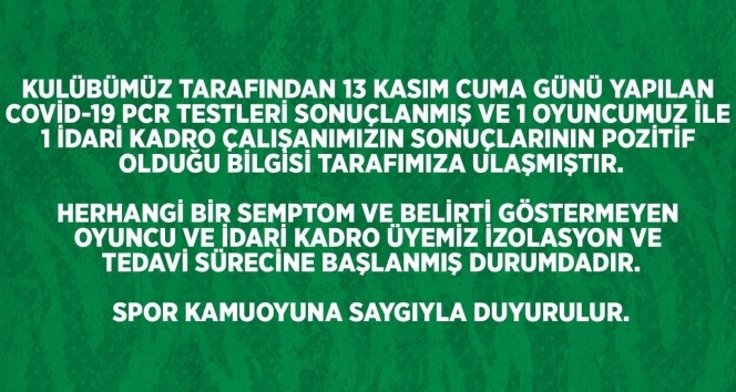 Frutti Extra Bursaspor’da 1’i oyuncu 2 kişinin Covid-19 testi pozitif çıktı