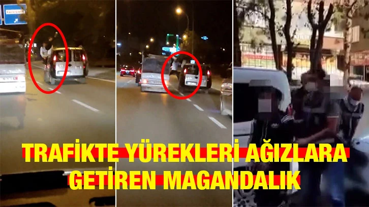 Trafikte yürekleri ağızlara getiren magandalık