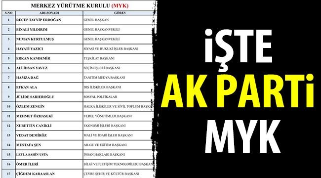 İşte Ak Parti MYK-