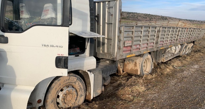 Kontrolden çıkan tır tarım arazisine girerek durabildi