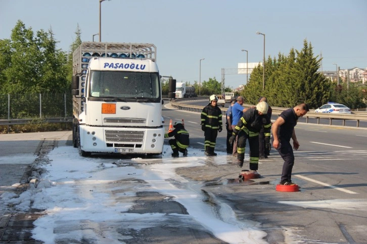 LPG yüklü kamyonun balatasında yangın çıktı, facia son anda önlendi