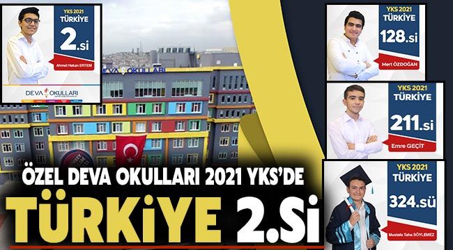 Özel Deva Okulları 2021 YKS'de Türkiye 2.si