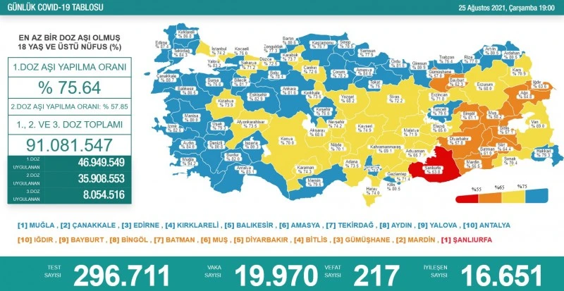 Sağlık Bakanı Fahrettin Koca Kovid-19 salgınında son durumu açıkladı... İşte 25 Ağustos 2021 koronavirüs tablosu