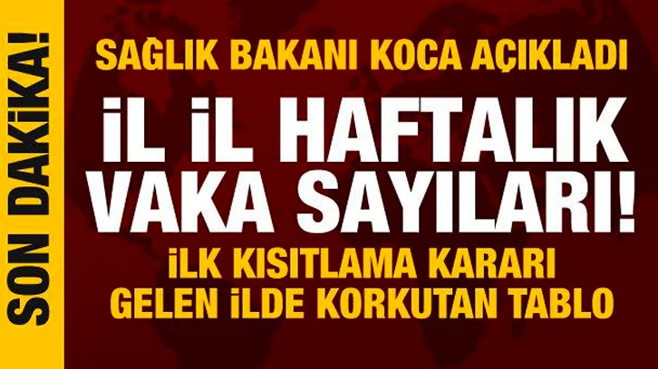 Sağlık Bakanı Koca illere göre haftalık vaka haritasını açıkladı!