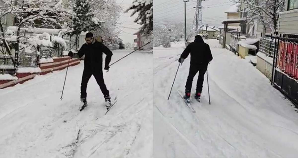 Şehir merkezini kayak pistine çevirdi