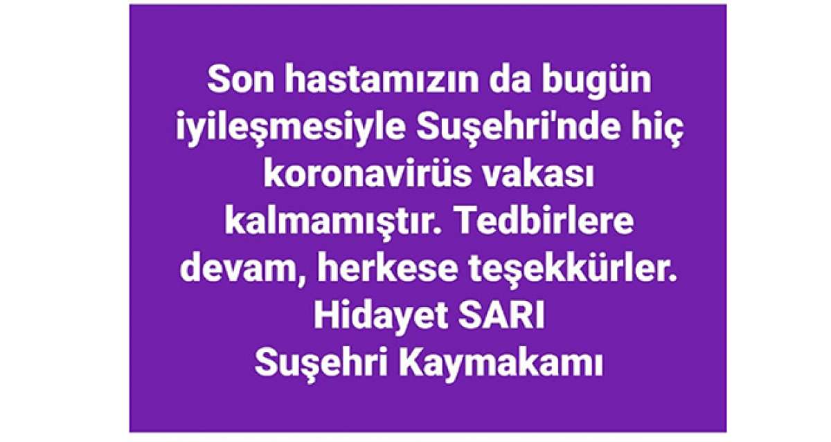 Sivas'ın 25 bin nüfuslu ilçesinde Covid-19 vakaları sıfırlandı