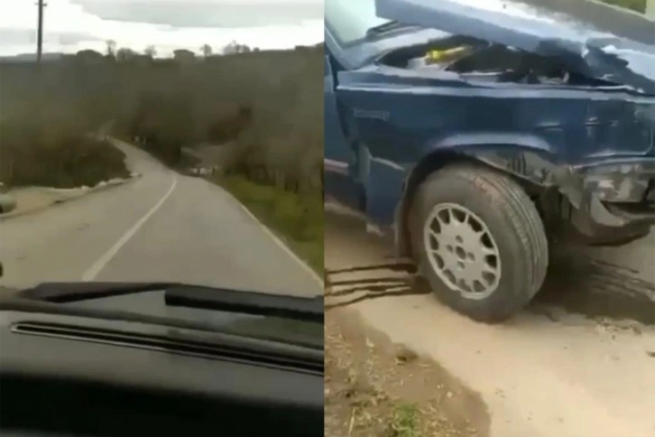 Tek şeritli yolda hız yaparken kendi kazalarını kaydettiler