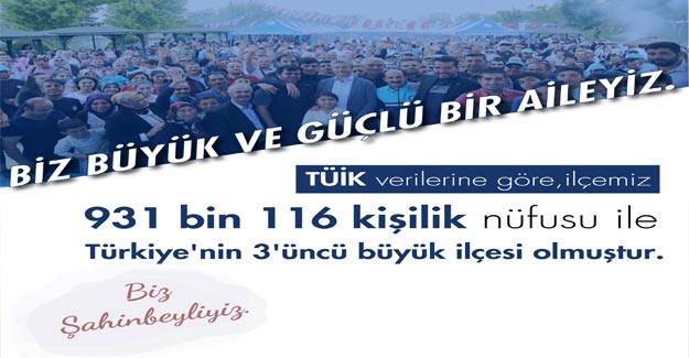 Türkiye’nin 3. büyük ilçesi Şahinbey