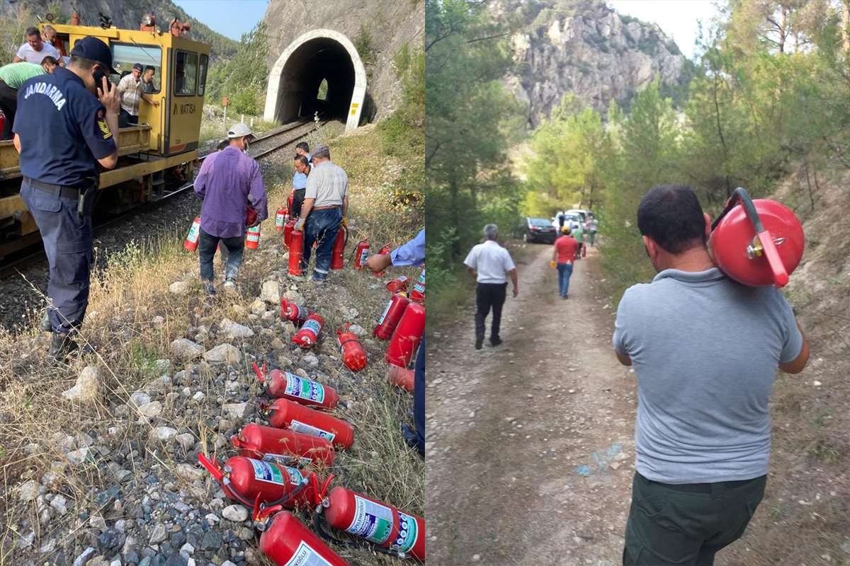 Vatandaşlar ve personel orman yangınına ilk müdahaleyi tüplerle yaptı