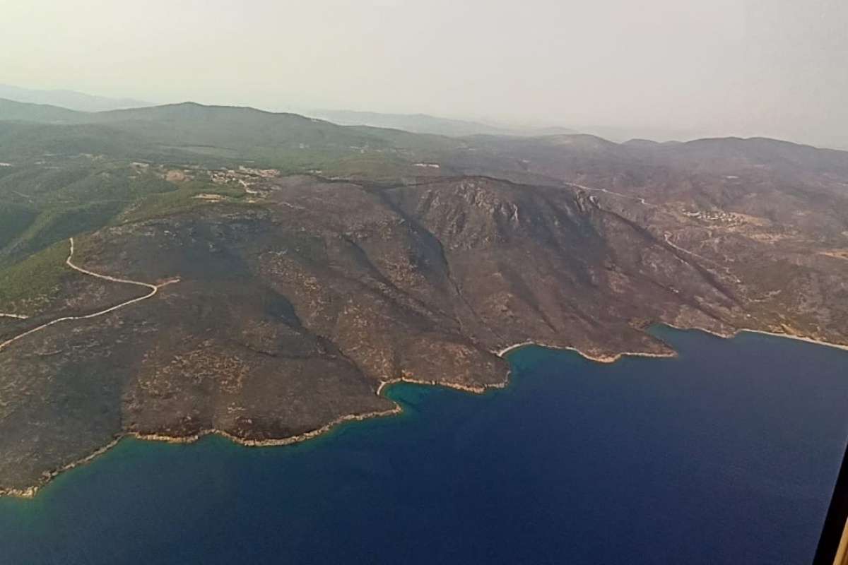 Yangın sonrası siyaha bürünen Muğla gökyüzünden böyle görüntülendi