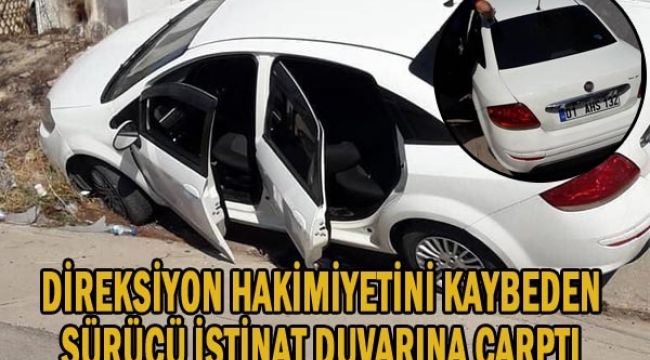 Direksiyon Hakimiyetini Kaybeden Sürücü İstinat Duvarına Çarptı