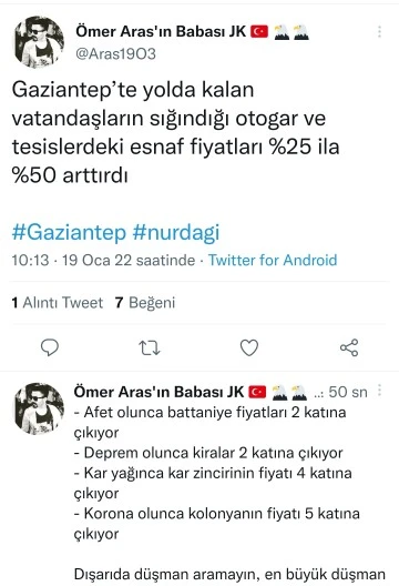 Gaziantep’te*Yolda kalan vatandaşların sığındığı otogar ve tesislerdeki esnaf fiyatları %25 ila %50 arttırdı