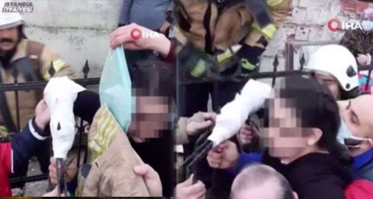 Koluna demir parmaklık saplanan çocuğu itfaiyenin kurtarma operasyonu kamerada