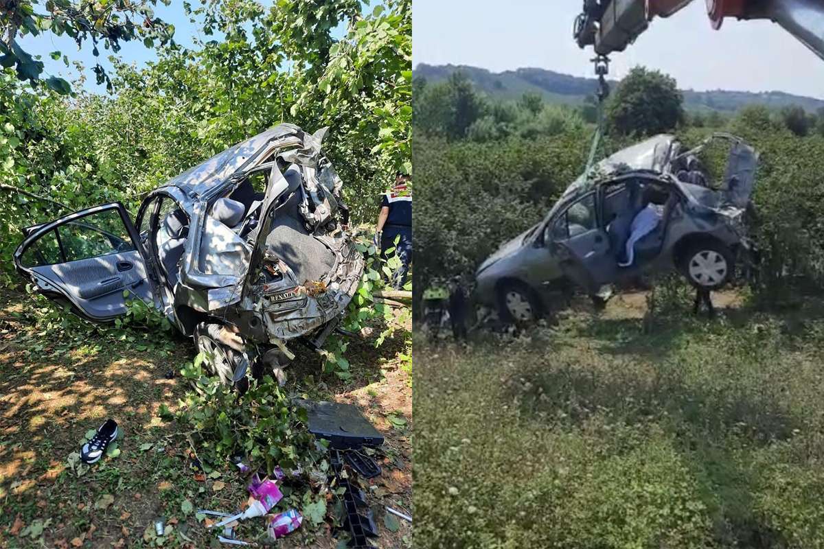 Kontrolden çıkan yabancı plakalı otomobil fındık bahçesine düştü: 1 ölü, 1 ağır yaralı