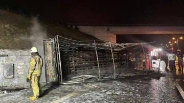 Kuzey Marmara otoyolunda alev alan kamyonun şoförü hayatını kaybetti