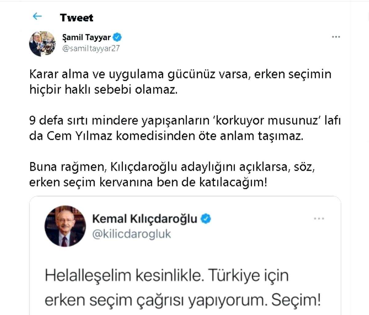 Milletvekili Tayyar'dan erken seçim çağrısına şartlı destek