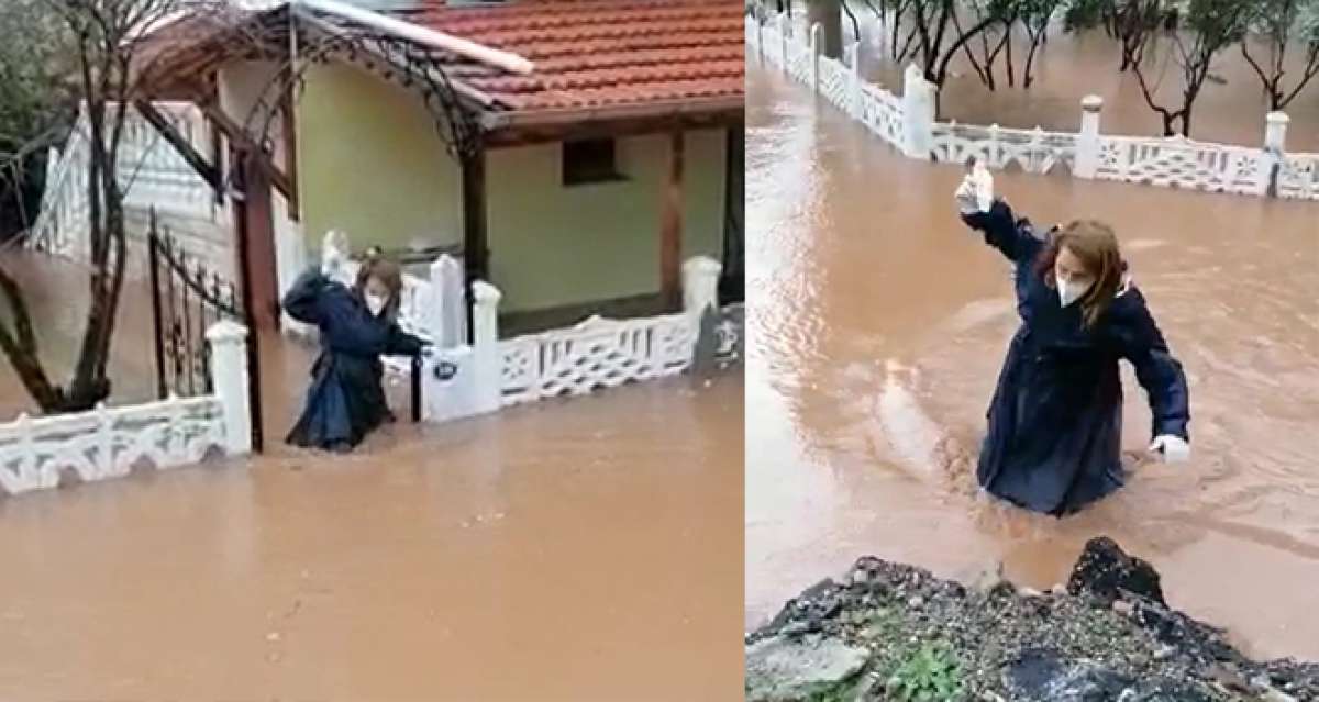 Sağlık çalışanı hastaya müdahale etmek için beline kadar suya girdi