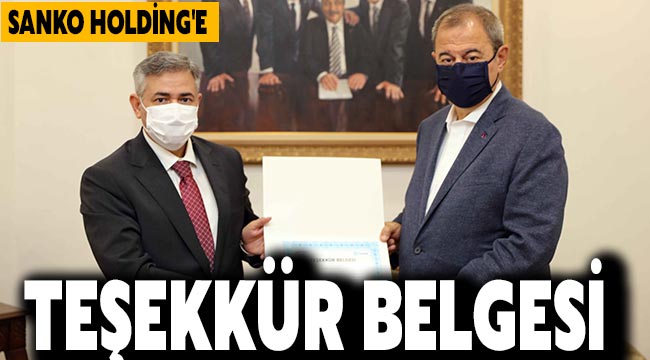 Sanko Holding'e teşekkür belgesi