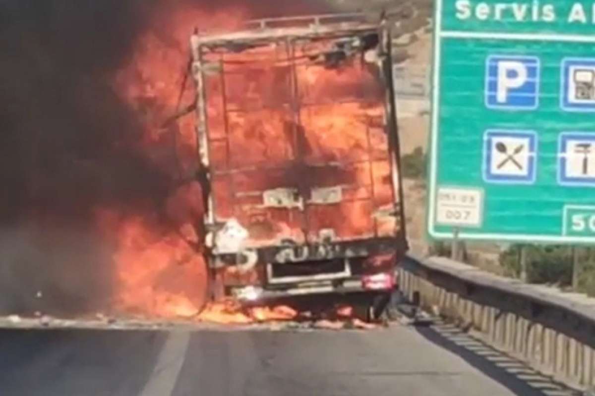 Tarsus'ta ev eşyası taşıyan kamyonet çıkan yangında küle döndü