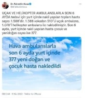 Uçak ve helikopter ambulanslarla son 6 ayda 1588 hasta nakledildi