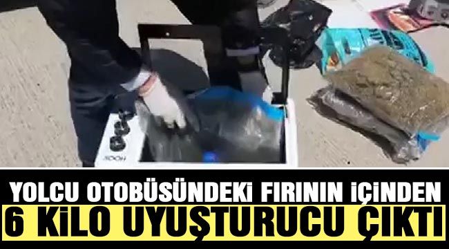 Yolcu otobüsündeki fırının içinden 6 kilo uyuşturucu çıktı 